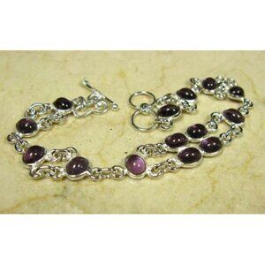 Silver & Purple Amethyst Oval Stones Link Bracelet - NEW